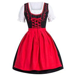 Cihdmfb Dirndl Damen Midi Trachtenkleid Trachtenrock Dirndlbluse Dirndlschürze Germandress für Oktoberfest Spitzen Dirndlschürze Trachtenmode für Bierfest Oktoberfest Karneval Cosplay(G Rot,4XL) von Cihdmfb