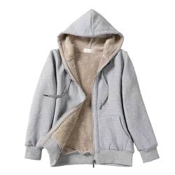 Cihdmfb Fleecejacke Damen Große Größe Kapuzenpullover mit Reißverschluss Winter Einfarbig Warm Fleece Fleecepullover Langarm Kapuzenjacke Sweatshirt Dicke Hoodie Sweatjacke Mit Kapuze(B Grau,4XL) von Cihdmfb