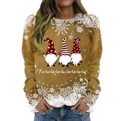 Cihdmfb Pullover Damen Oversize Weihnachtspullover Elegant Weihnachten Rot Weinglas Druck Rundhals Langarmshirts Frauen Streetwear Lässiges Christmas Sweatshirts Oberteile Tops(E Amarillo,6XL) von Cihdmfb