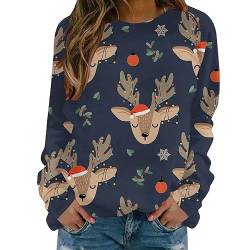 Cihdmfb Weihnachtspullover Damen Weihnachten Cartoons Print Sweatshirt Weihnachtspulli Rundhals Langarm Weihnachten Pullover Casual Christmas Sweat Oberteile Teenager Mädchen Pulli Tops(B b-1,XS) von Cihdmfb