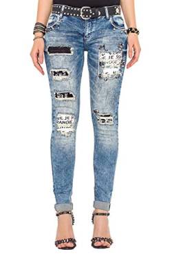 Cipo & Baxx Damen Ankle-Jeans Slim Fit Destroyed Ausgefranst 7/8 Länge Jeanshose mit Nieten und Ziersteine, Blau, 27 von Cipo & Baxx