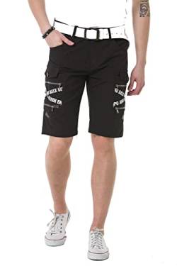 Cipo & Baxx Herren Cargo Shorts Denim Jeans Bermuda Kurzehose Capri Markenschriftzüge CK253 Schwarz W34 von Cipo & Baxx