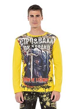 Cipo & Baxx Herren Langarmshirt Rundhals Print Longsleeve Longshirt Sweatshirt CL452 Gelb L von Cipo & Baxx