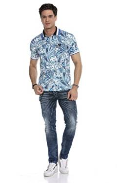 Cipo & Baxx Herren Polo Shirt Florales Allover-Muster T-Shirt Polokragen Kurzarm Freizeitshirt CT620 Blau S von Cipo & Baxx