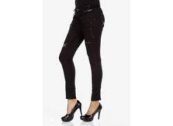 Slim-fit-Jeans CIPO & BAXX Gr. 26, Länge 32, schwarz Damen Jeans mit doppeltem Bund in Skinny Fit von Cipo & Baxx