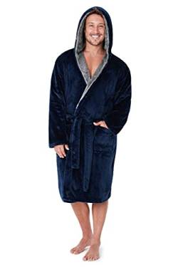 CityComfort Bademantel Herren Flauschig Fleece Morgenmantel Herren mit Kapuze (XL, Navy Blau) von CityComfort