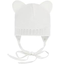 CiuchCiuch Baby-Mütze mit Ohren zum Binden - Wintermütze Mädchen Jungen Baby Kinde- Für Weihnachten - Zur Taufe - 100% Acryl - Futter aus Baumwolle und Elasthan - Weiß 34-36 cm von CiuchCiuch