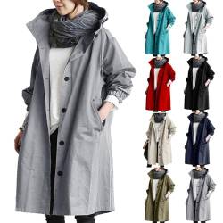 CixNy Trenchcoat Damen Große Größen Lange Mantel Leicht Kapuzenjacke Klassische Einfarbig Übergangsmantel Lässige Wintermantel Winddichter Übergangsjacke mit Kapuze(C Braun,M) von CixNy