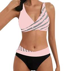 Clacce Damen Bikini Set Elegante Zweiteilige Bademode Zweiteiliger Push Up Sexy Farbblockdruck mit Brustpolster Swimsuit Set (0218#C-Pink, M) von Clacce