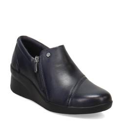 Clarks Suttyn Damen-Loafer mit Reißverschluss, Marineblaues Leder, 44 EU Weit von Clarks