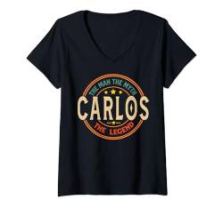 Damen Carlos The Man The Myth The Legend Vintage Personalisiert T-Shirt mit V-Ausschnitt von Classic Vintage Apparel for Men.