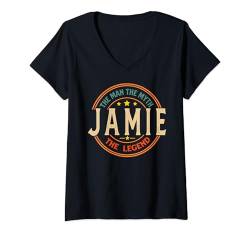 Damen Jamie The Man The Myth The Legend Vintage Personalisiert T-Shirt mit V-Ausschnitt von Classic Vintage Apparel for Men.