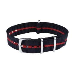 ClassicWatchStraps Nylon Uhrenarmband | Schwarz/Rot (3 Streifen) - 20 mm - Schließe: Silber Poliert | Nylon | Ersatz-Armband von ClassicWatchStraps