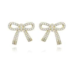 Clearine Bow Ohrringe für Damen Mädchen, Elegante Cubic Zirkonia Ohrstecker Minimalistisches Design Gold Ohrringe Modeschmuck Geschenk für Sie von Clearine