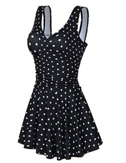 Clearlove Damen Badekleid Plus Size Geblümt Figurformender Einteiler Badeanzug Swimsuit Schwarze Polka Dot-Upgrade,L von Clearlove