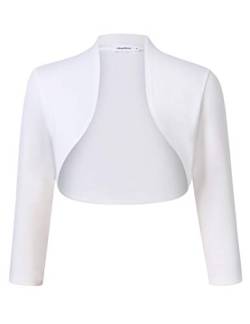 Clearlove Damen Bolero Elegant Strickjacke Kurz 3/4 Ärmel Schulterjacke,Weiß-upgrade,M von Clearlove