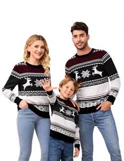 Clearlove Weihnachtspullover Familie Set Damen Weihnachtspulli Herren Christmas Reindeer Winter Pullover Sweater Strickpullover Warm Jumper Für Pärchen Kinder Kind-Schwarz L von Clearlove