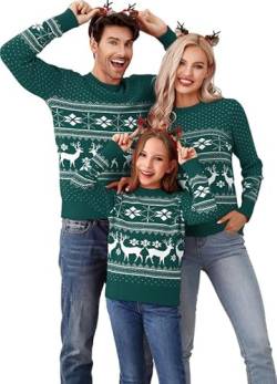 Clearlove Weihnachtspullover Familie Set Ugly Weihnachts Pullover Rentier Winter Chirstmas Sweater Langarm Rundhals Strickpullover Für Pärchen Kinder (Herren-Grün, L) von Clearlove