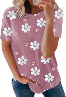 Damen Sommer T Shirt Kurzarm Blume Tops Causal Tunika(Rosa,L) von Clearlove