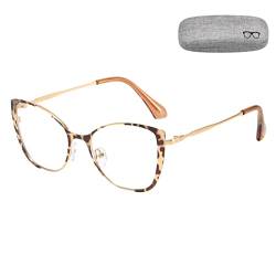 Cleoxyge Blaulichtfilter Brille Ohne Sehstärke für Damen-Herren,Metallrahmen Anti Blaulicht UV400-Schutz PC Gaming Mit Brillenetuis und Brillenputztuch Fake Brille (Leopard Frame/Anti Blaulicht) von Cleoxyge