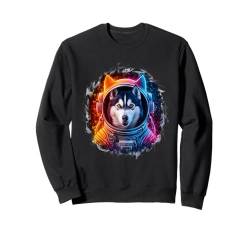 Herren Damen Bunter Weltraum Astronaut Sibirischer Husky Sweatshirt von Click For Cool Space Dog Astronaut Designs