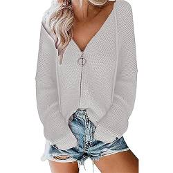 Knit Cardigan for Women Solid Color Cardigan Hooded V Neck Irregular Loose Sweater With Zipper Holes Gifts for Birthday Christmas A-133 von Clode