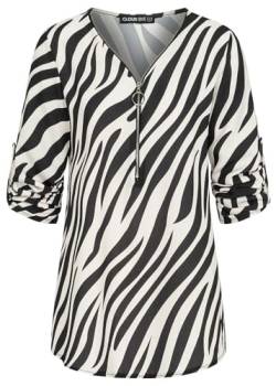 Cloud 5ive Damen Bluse Crepe Shirt mit Turn-Up-Ärmeln und Zipper Zebra Print schwarz weiss von Cloud 5ive