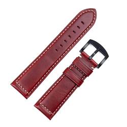 Clouism Vintage italienisches gewachstes Leder Uhrenarmband Armband 18mm 20mm 22mm 24mm Armband Handgelenk Zubehör(Red Blk,24mm) von Clouism