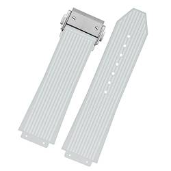 Clouismus Für Hublot URKNALL Schwarzer blau weißes Silikongummi -Gummi mit Männern Schmetterling Schnallen Buckle Watchband Accessoires 26 * 19mm(White silver) von Clouism