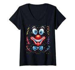 Damen Clown Karneval Kostüm Clownskostüm Clowns Fasching Konfetti T-Shirt mit V-Ausschnitt von Clown Karneval Kostüm Clownskostüm Clowns Shirt