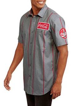 Coca-Cola Herren Striped Up Work Shirt with Logo Patch Button Down Hemd, grau/rot, XX-Large von Coca-Cola