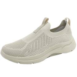 Cocey Atmungsaktive Herren-Sportschuhe mit Flachem Absatz Mesh-Tennisschuhe Leichte Sneakers mit Slip-On (Beige,44) von Cocey