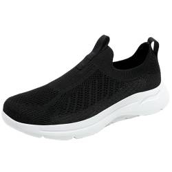 Cocey Atmungsaktive Herren-Sportschuhe mit Flachem Absatz Mesh-Tennisschuhe Leichte Sneakers mit Slip-On (Schwarz-Weiß,43) von Cocey