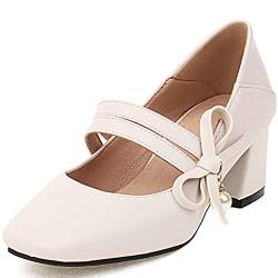 Cocey Damen Komfort Eckiger Zeh und Mittlerer Blockabsatz Pumps (Beige, 44) von Cocey