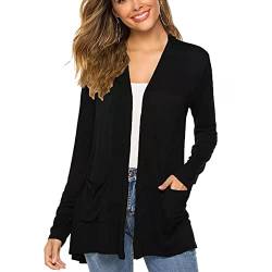 Damen-Strickjacke Pure Color Open Front Cardigan Long Sleeve Cardigan Top Lightweight Casual Cardigan Outwear Mid Length Loose Open Front Top für Frühling und Herbst(S-Schwarz) von Cocoarm