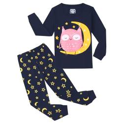 Codkkre Schlafanzug Mädchen Eule Kinder Pyjama Baumwolle Langarm Winter Schlafanzüge Zweiteiliger Größe 152, Marineblau/Eule von Codkkre