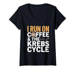 Damen I Run On Coffee & The Krebs Zyklus Biologie Biochemie Lustig T-Shirt mit V-Ausschnitt von Coffee Biology Biochemistry Life Apparel