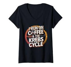 Damen I Run On Coffee & The Krebs Zyklus Biologie Biochemie Lustig T-Shirt mit V-Ausschnitt von Coffee Biology Biochemistry Life Apparel