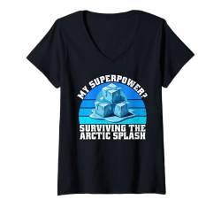 Damen Meine Superkraft überlebt das Arctic Splash Ice Bath T-Shirt mit V-Ausschnitt von Cold Plunge Acessories