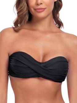 Colloyes Damen Bademode Twist Bandeau Bikini Top Plus Size Badeanzug - Schwarz - Medium von Colloyes