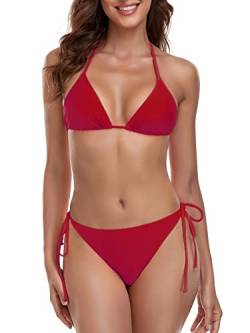 Colloyes Damen Sexy Bikini Set Neckholder String Triangel Badeanzug Krawatte Seite Bottom Badeanzug, Rot/Ausflug, einfarbig (Getaway Solids), Large von Colloyes