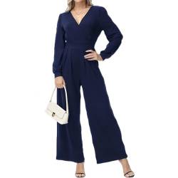 Coloody Damen Lang Jumpsuit Langarm V-Ausschnitt Overall Elegant Hosenanzug Romper Weites Bein Playsuit Mit Taschen von Coloody