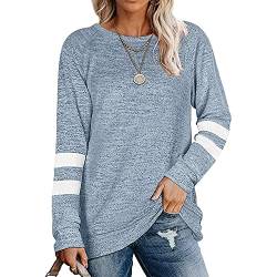 Coloody Damen Langarm Rundhals Freizeit T Shirts Blusen Sweatshirts Tunika Tops für den Winter Baumwolle Pullover Casual Oberteile Tops(Blau,S) von Coloody