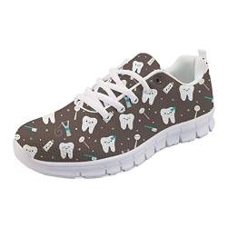 Coloranimal Road Running Sneakers für Frauen Mädchen Gut belüftete Wohnungen Brown Cartoon Zahnarzt Muster rutschfeste Go Easy Walking Wohnungen Casual DailyShoes Tennisschuhe EU Größe 38 von Coloranimal