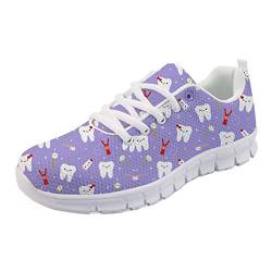 Coloranimal Road Running Turnschuhe für Frauen Mädchen Gut belüftete Wohnungen Lila Cartoon Zahnarzt Muster rutschfeste Go Easy Walking Wohnungen Casual DailyShoes Tennisschuhe EU Größe 40 von Coloranimal