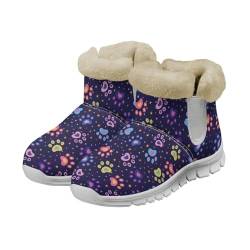 Coloranimal Schneestiefel für kalte Winterschuhe für Damen, lässige Wanderschuhe mit weichem Plüsch, modische Outdoor-Hausschuh-Stiefel, Rainbow Puppy Paw, 39.5 EU Herren/42 EU Frau von Coloranimal