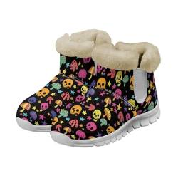 Coloranimal Winterstiefel für Damen, Schneestiefel, Damenstiefel, weicher Plüsch, warm, bequem, Wanderschuhe für den Winter, Niedlicher Totenkopf-Pilz, 39.5 EU Herren/42 EU Frau von Coloranimal