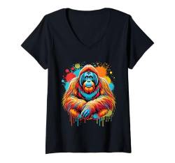 Damen Bunte Orang-Utan-Spritzkunst, Dschungel-Safari-Tier-Primaten T-Shirt mit V-Ausschnitt von Colorful Animal Apparel & Cute Art Gifts Co.