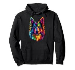 Bunter Belgischer Schäferhund Gesicht Hundeliebhaber Männer Frauen Schwarz Pullover Hoodie von Colorful Dog Face