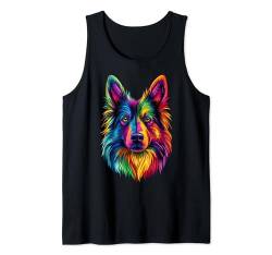 Bunter Belgischer Schäferhund Gesicht Hundeliebhaber Männer Frauen Schwarz Tank Top von Colorful Dog Face